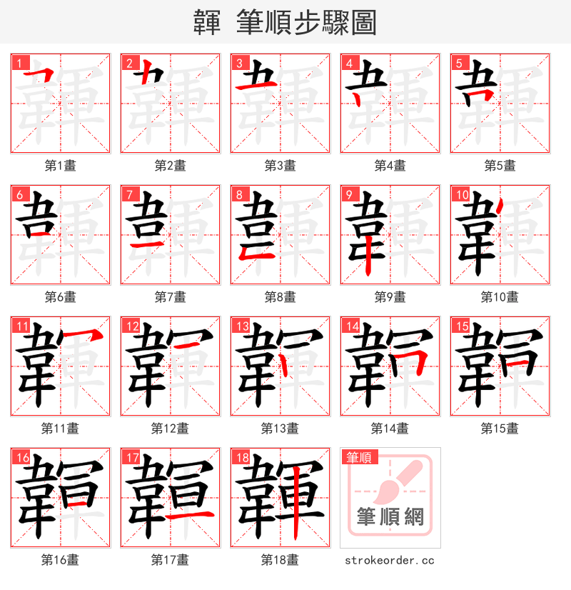韗 的笔顺分步演示