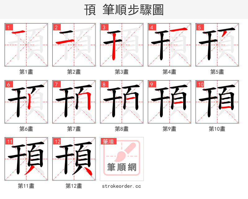 頇 的笔顺分步演示