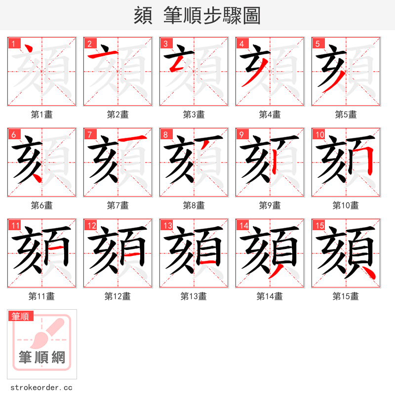頦 的笔顺分步演示