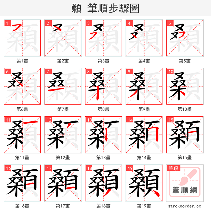 顙 的笔顺分步演示