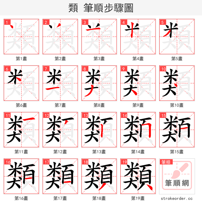 類 的笔顺分步演示