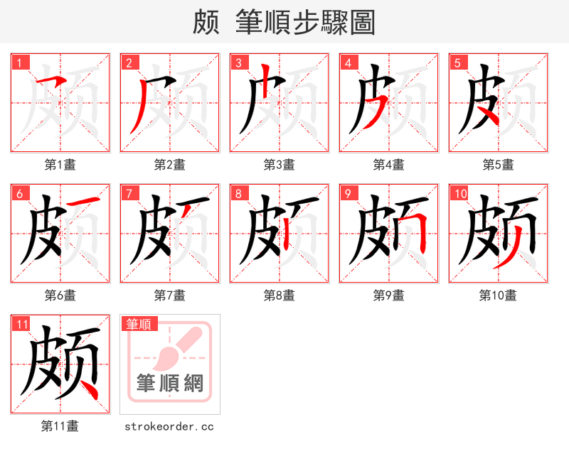 颇 的笔顺分步演示