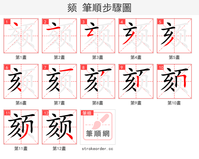 颏 的笔顺分步演示