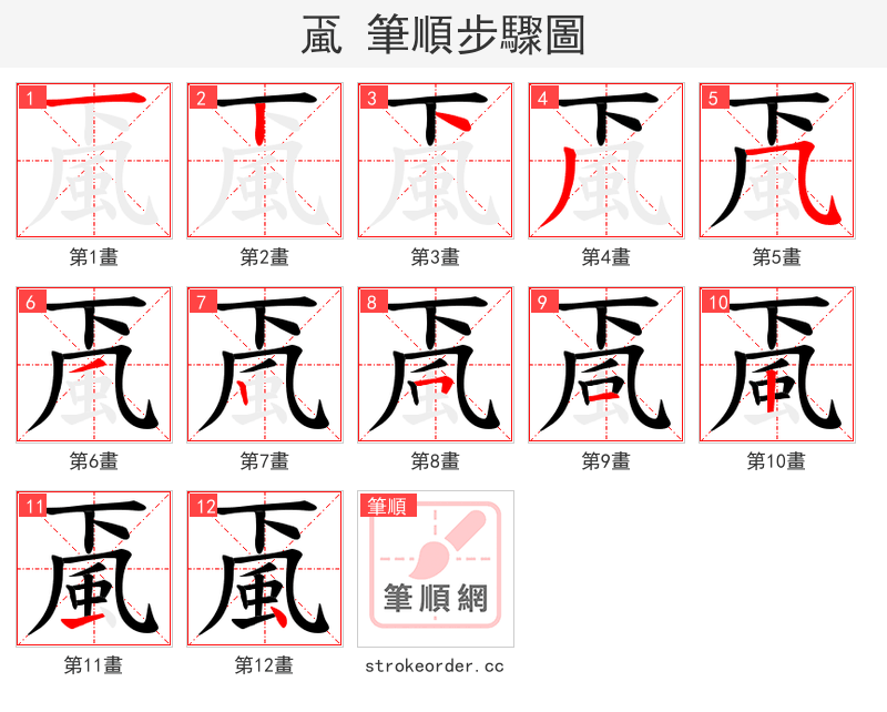 颪 的笔顺分步演示