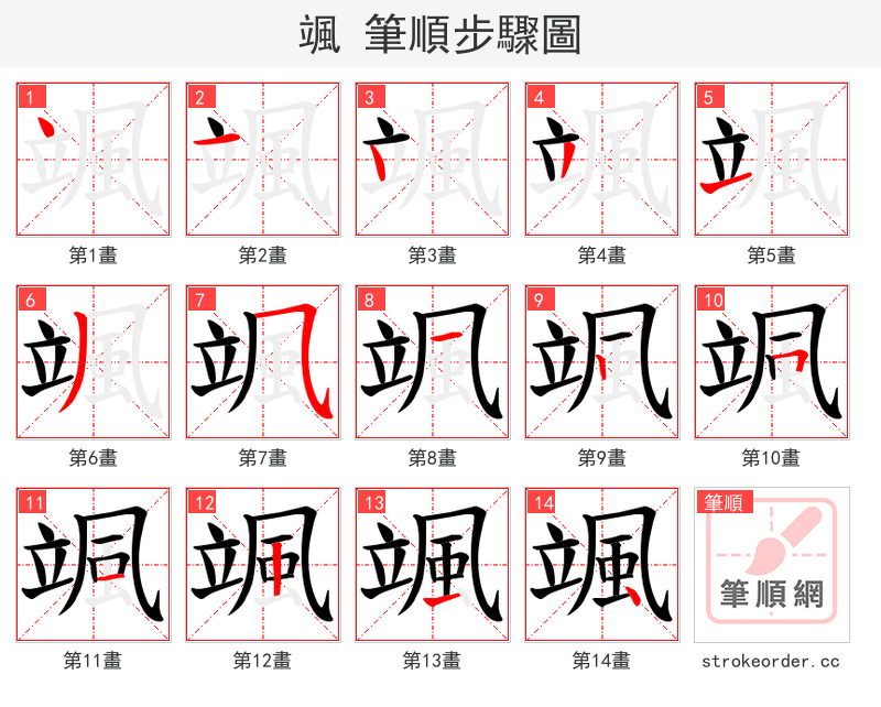 颯 的笔顺分步演示