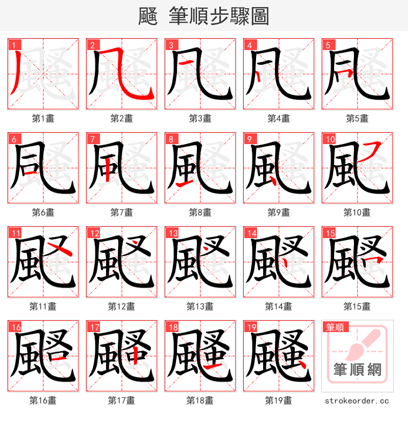 颾 的笔顺分步演示