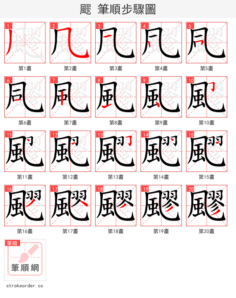 飂 的笔顺分步演示