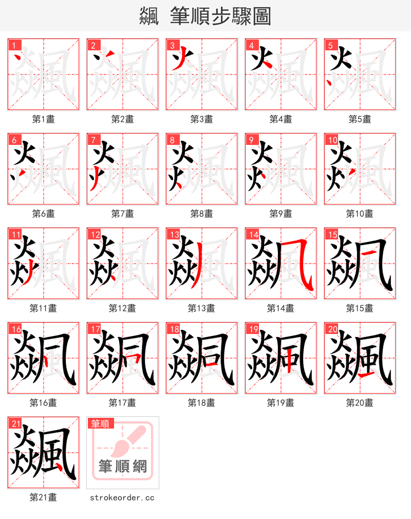飊 的笔顺分步演示