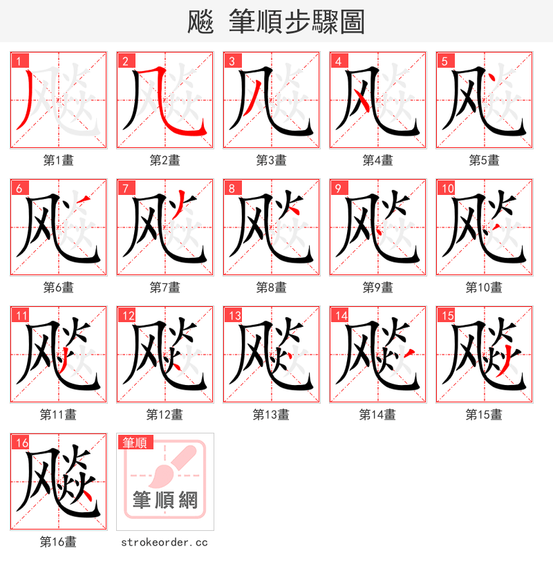 飚 的笔顺分步演示