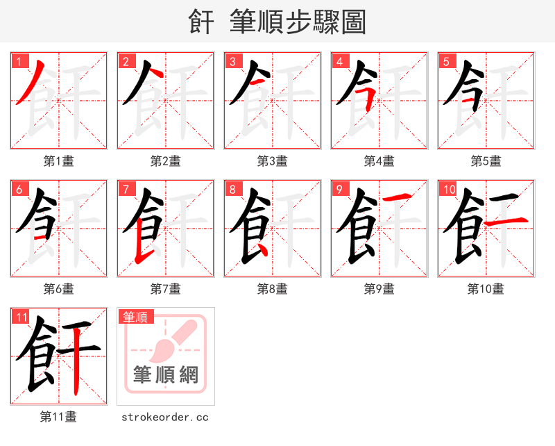 飦 的笔顺分步演示