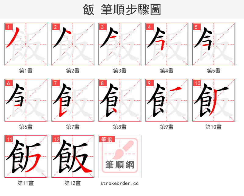 飯 的笔顺分步演示