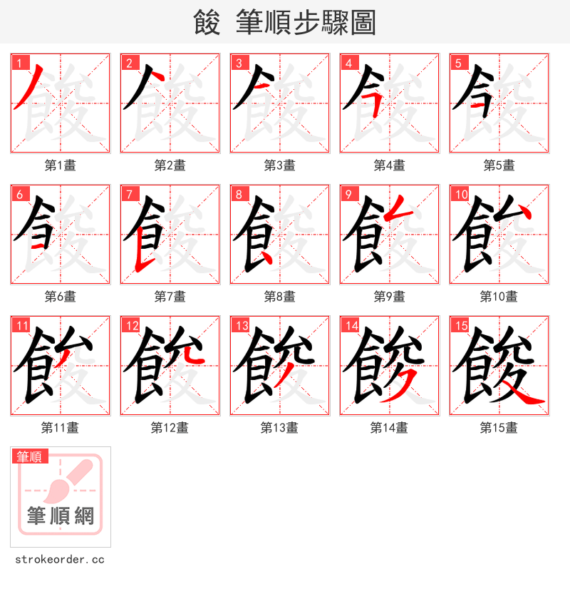 餕 的笔顺分步演示