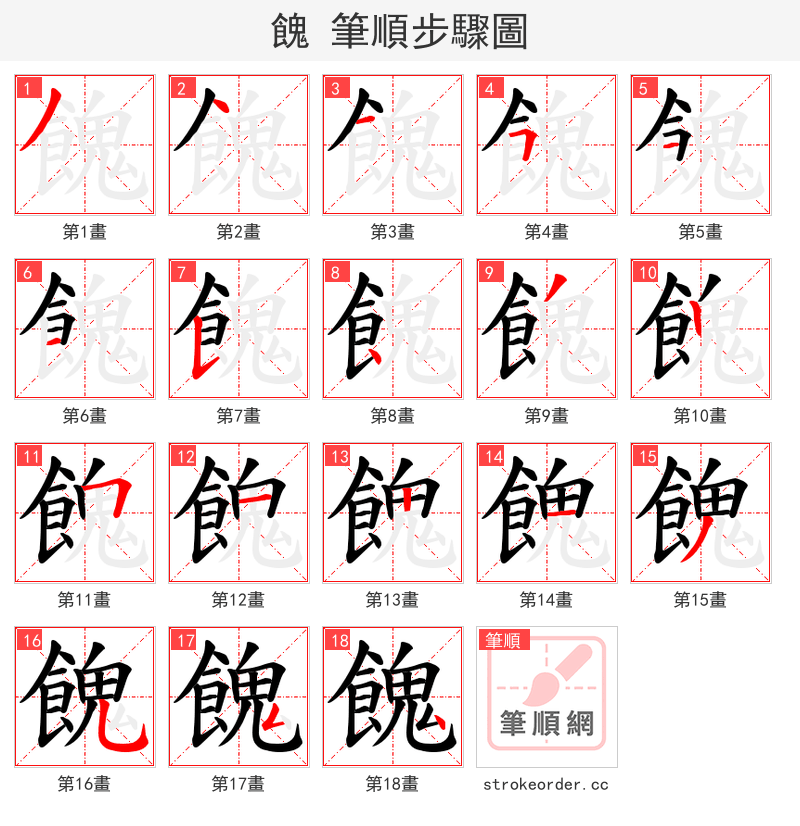 餽 的笔顺分步演示