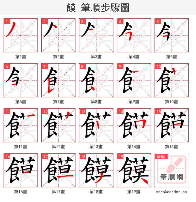 饃 的笔顺分步演示