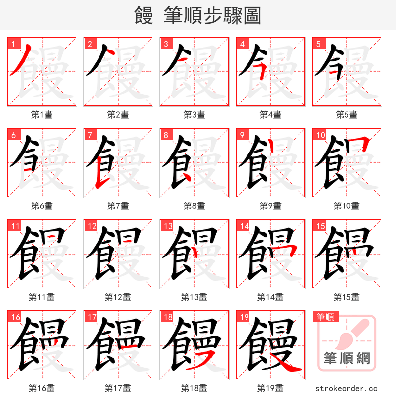 饅 的笔顺分步演示