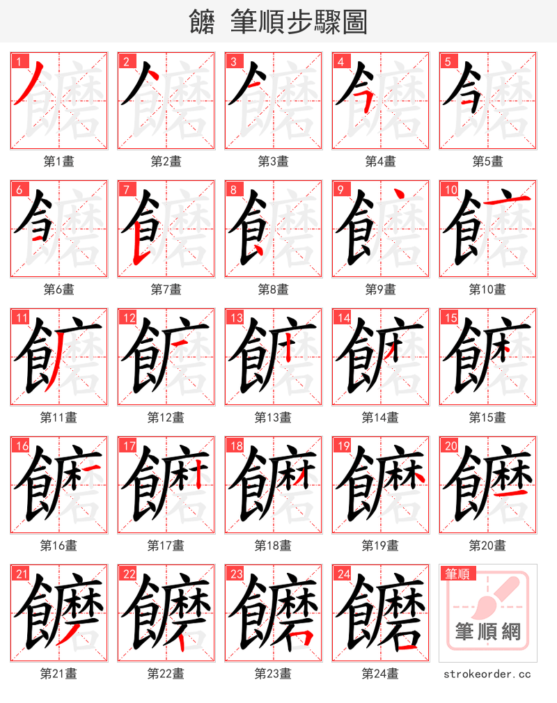 饝 的笔顺分步演示