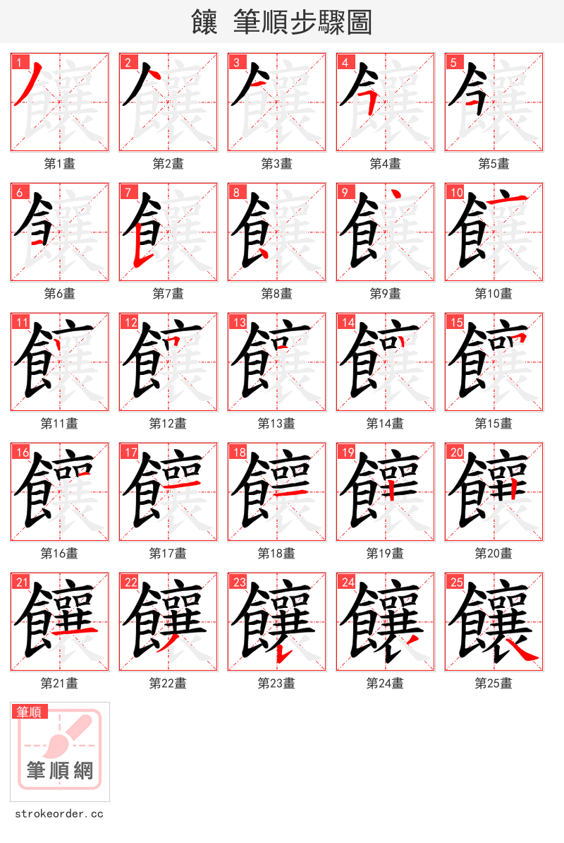 饟 的笔顺分步演示