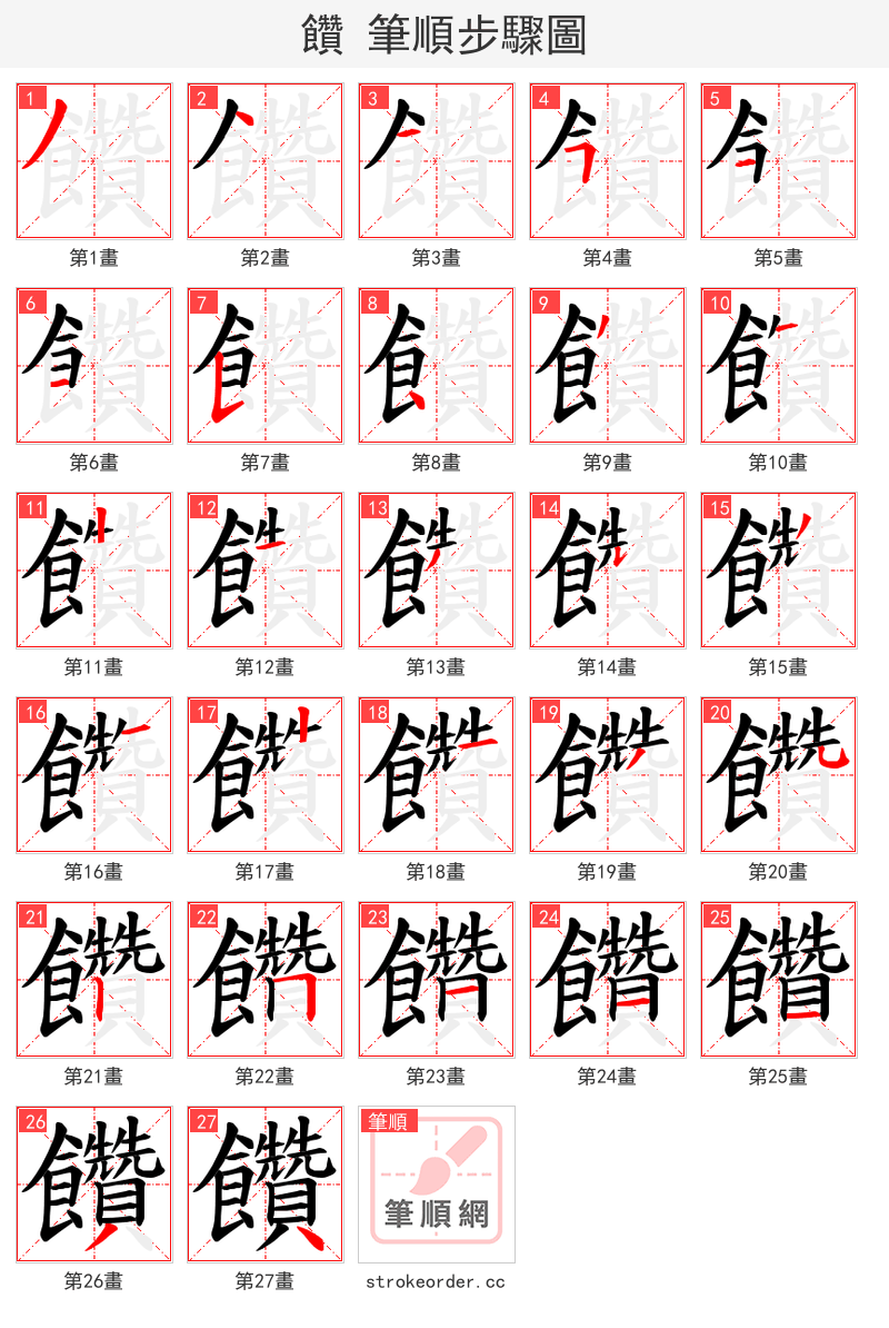饡 的笔顺分步演示