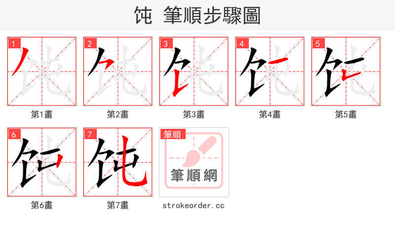 饨 的笔顺分步演示