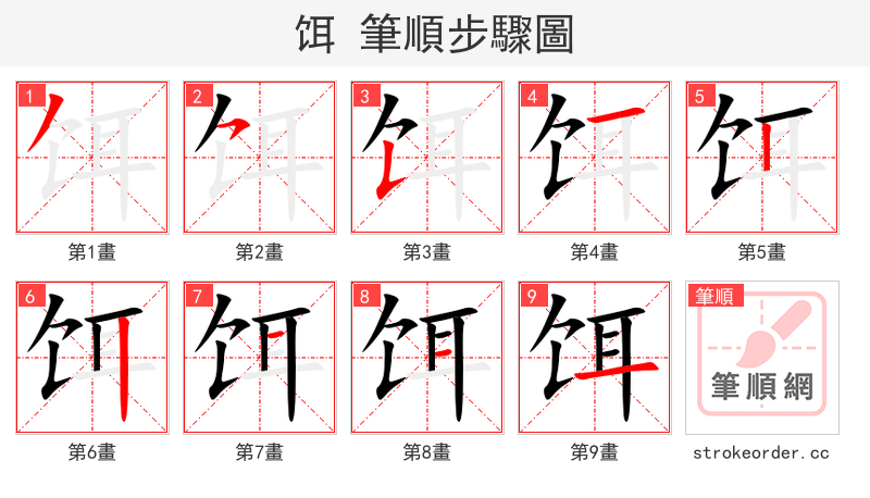 饵 的笔顺分步演示