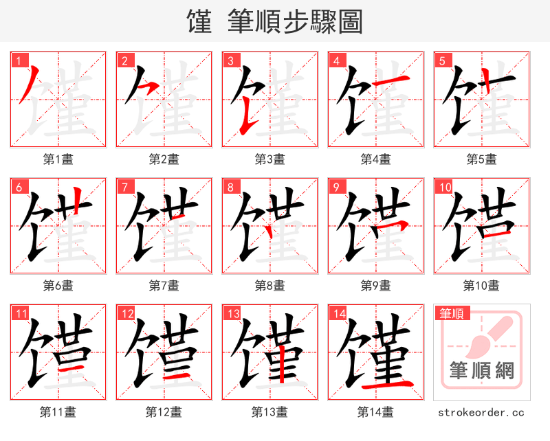 馑 的笔顺分步演示