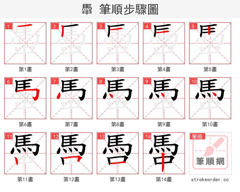 馽 的笔顺分步演示