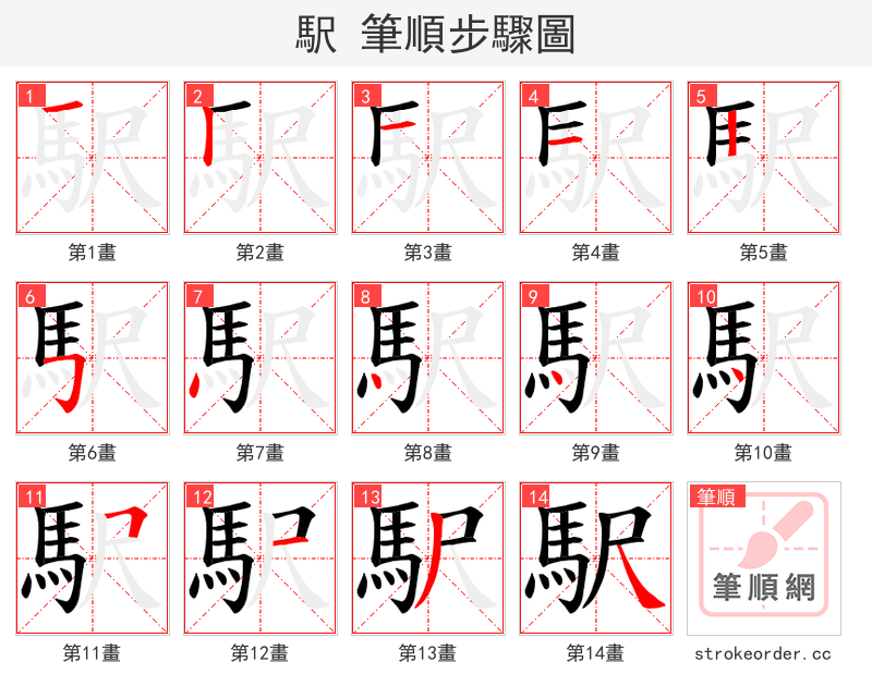 駅 的笔顺分步演示