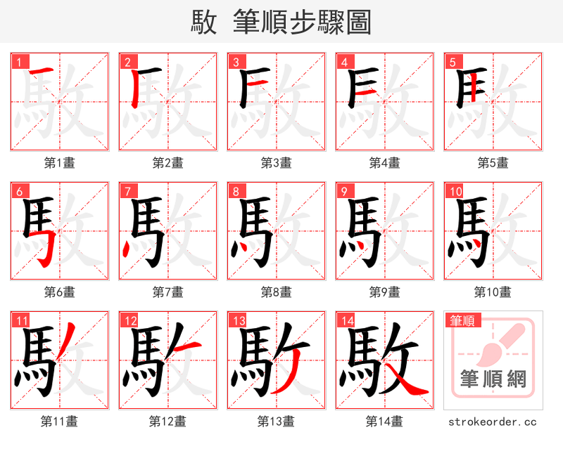 駇 的笔顺分步演示