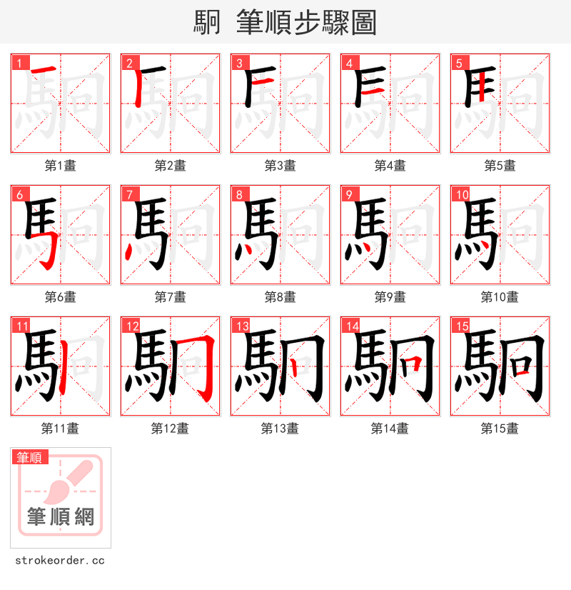 駉 的笔顺分步演示