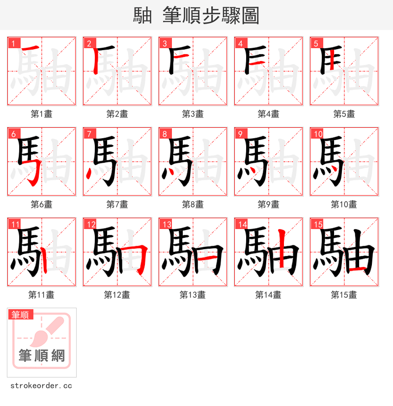 駎 的笔顺分步演示