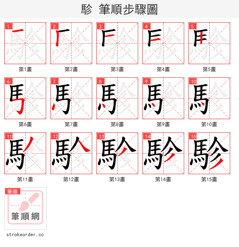 駗 的笔顺分步演示