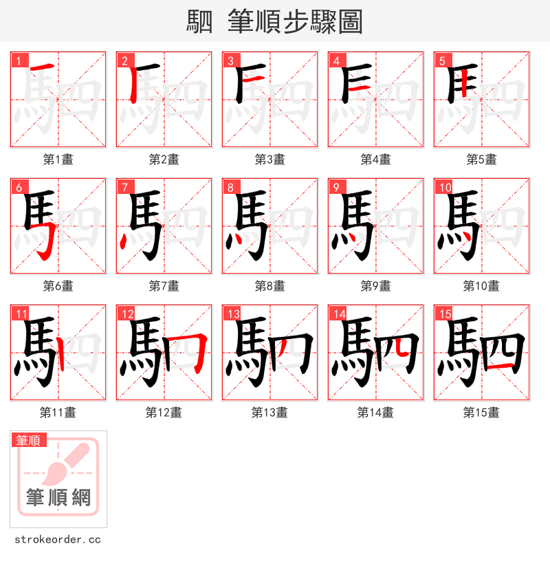 駟 的笔顺分步演示