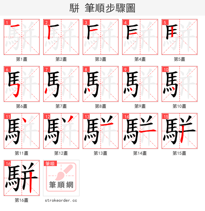 駢 的笔顺分步演示