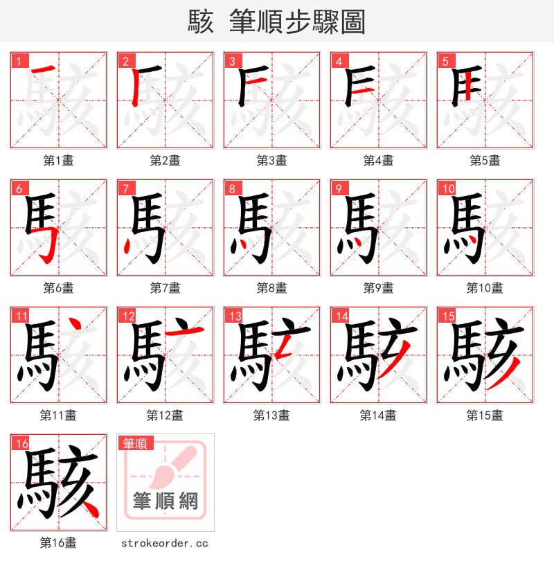駭 的笔顺分步演示