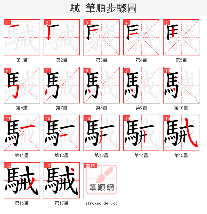 駴 的笔顺分步演示