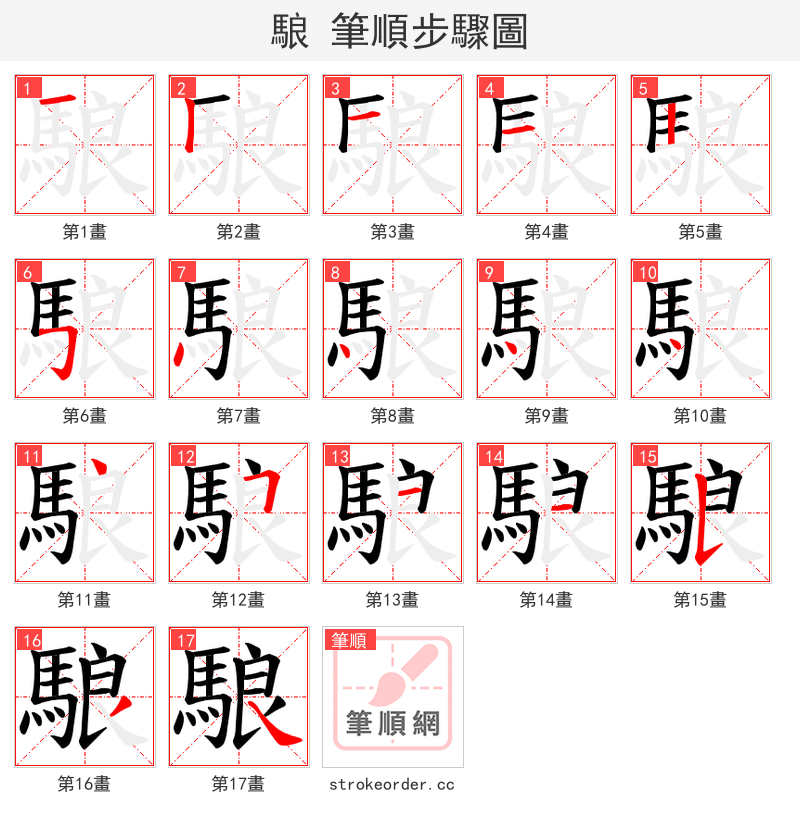 駺 的笔顺分步演示