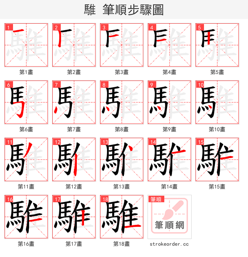 騅 的笔顺分步演示