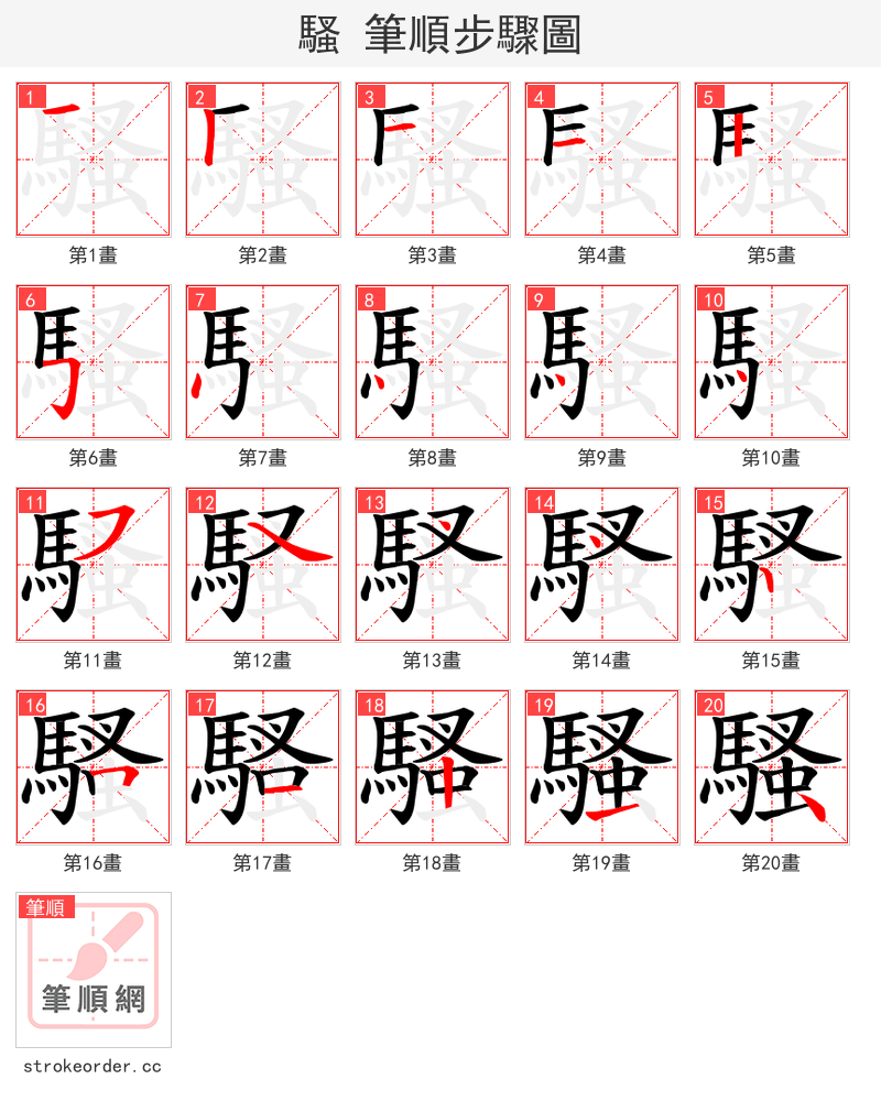 騷 的笔顺分步演示