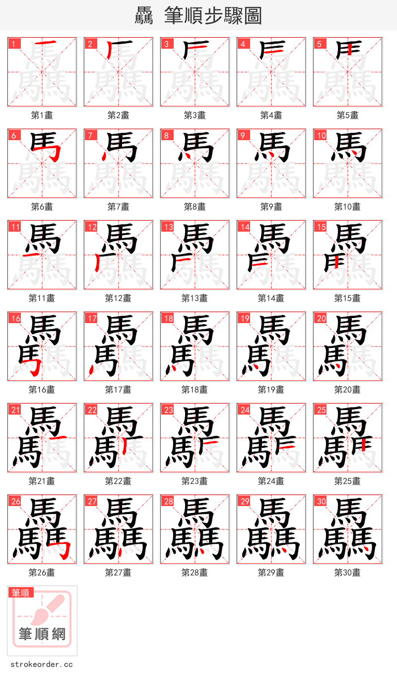 驫 的笔顺分步演示