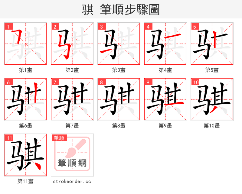 骐 的笔顺分步演示