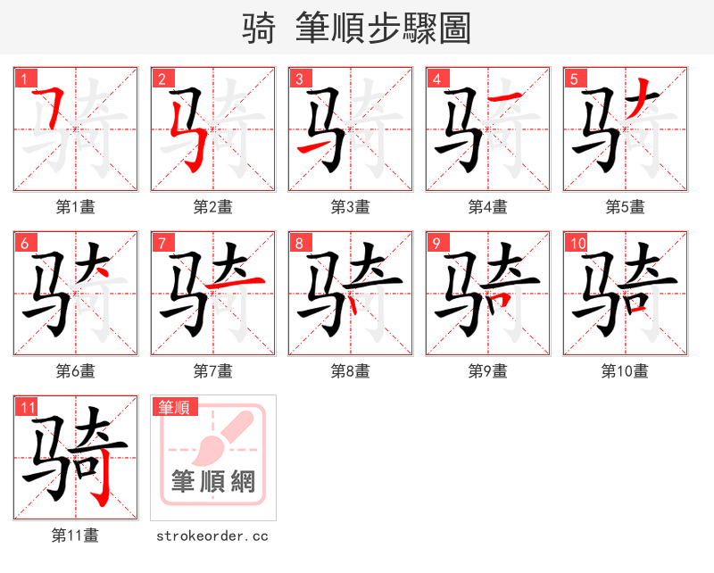 骑 的笔顺分步演示