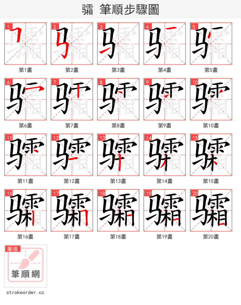 骦 的笔顺分步演示