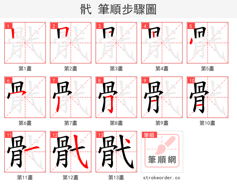骮 的笔顺分步演示