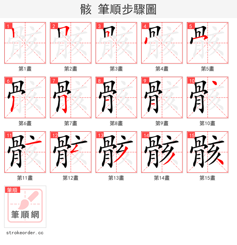 骸 的笔顺分步演示