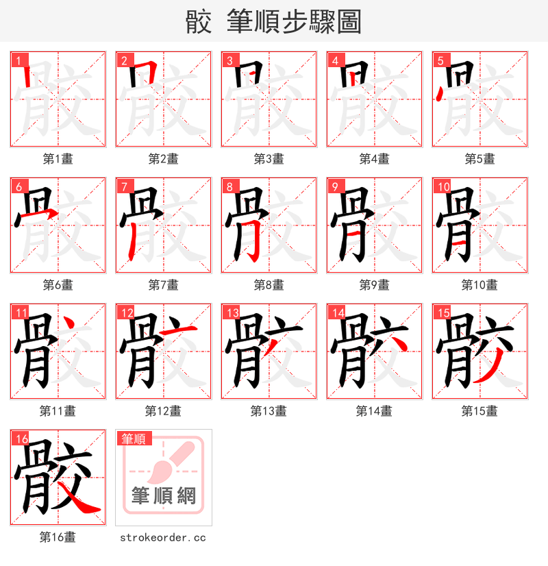 骹 的笔顺分步演示