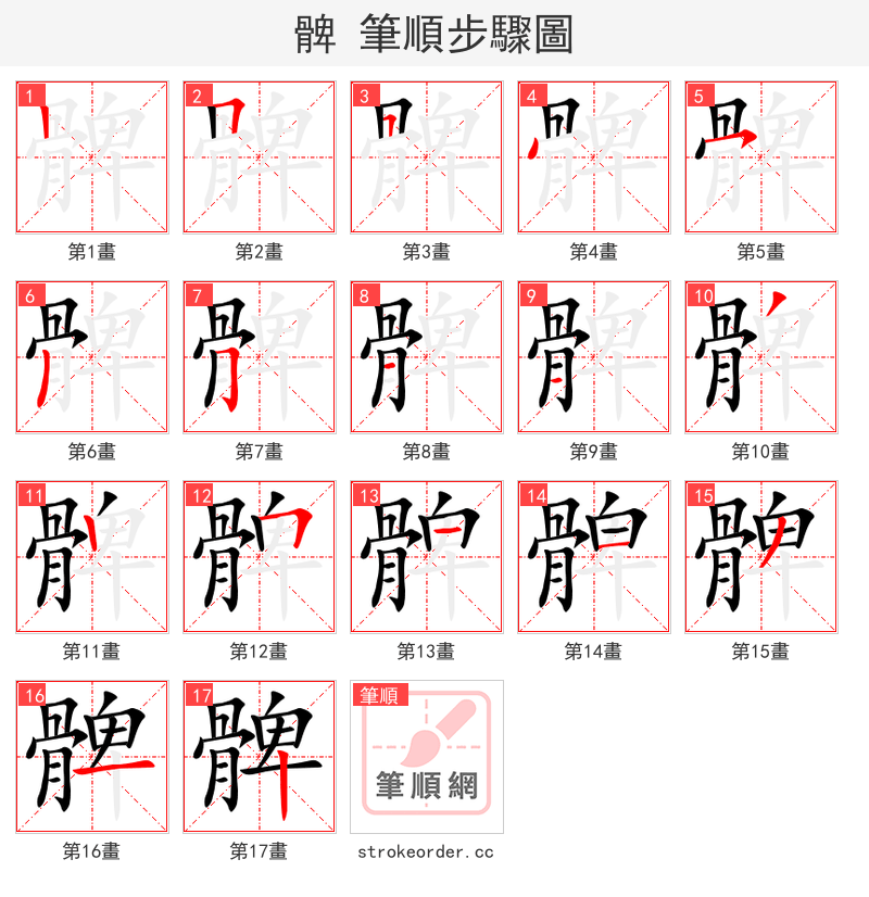 髀 的笔顺分步演示