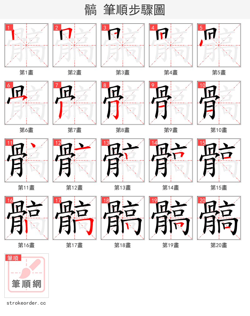 髇 的笔顺分步演示