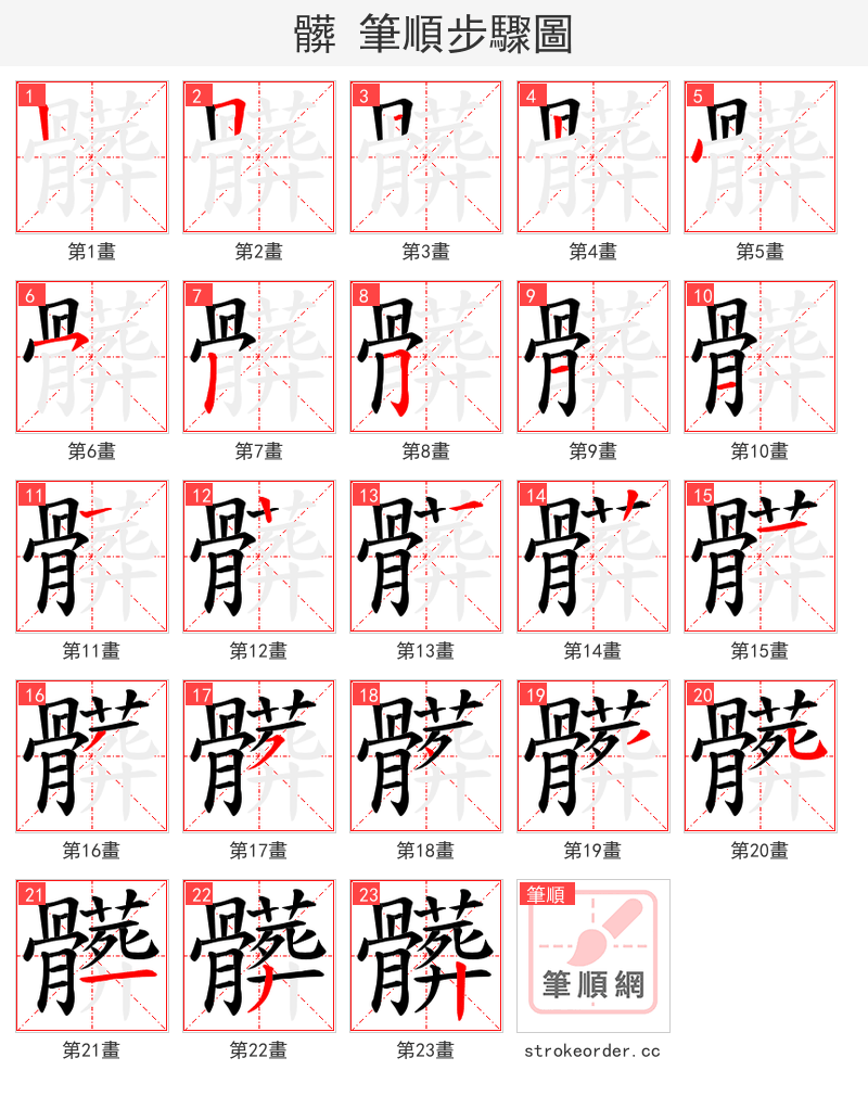 髒 的笔顺分步演示
