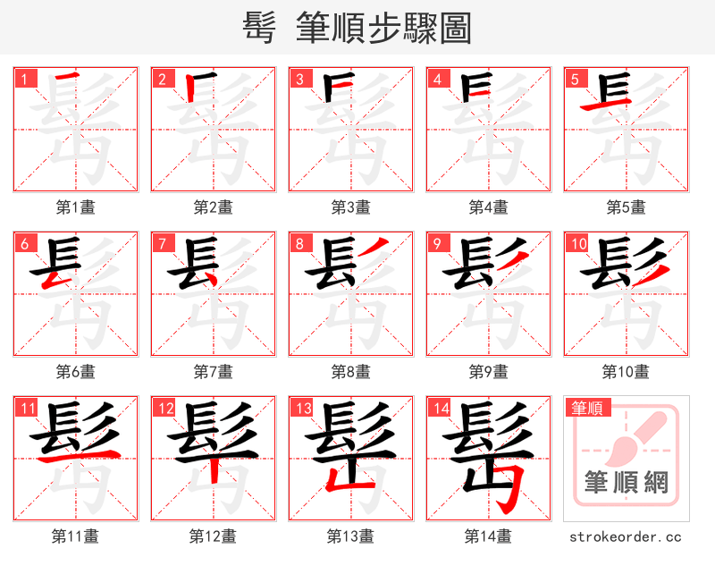 髩 的笔顺分步演示
