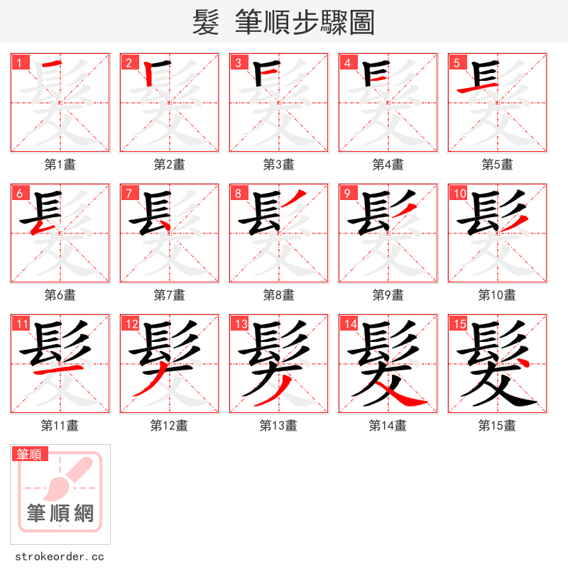 髮 的笔顺分步演示